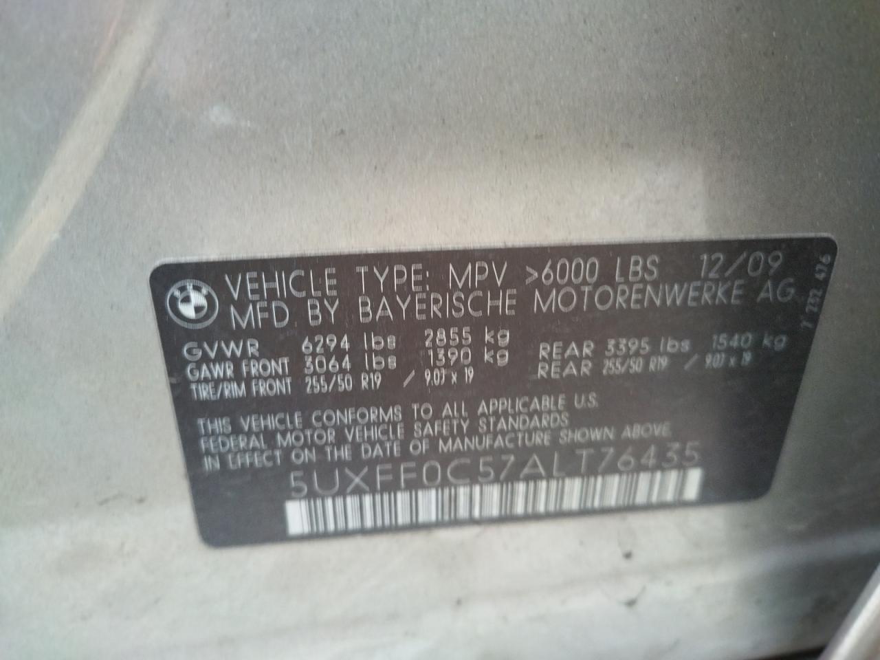 Photo 10 from auction – 2010 BMW X5 XDRIVE3 with VIN 5UXFF0C57ALT76435