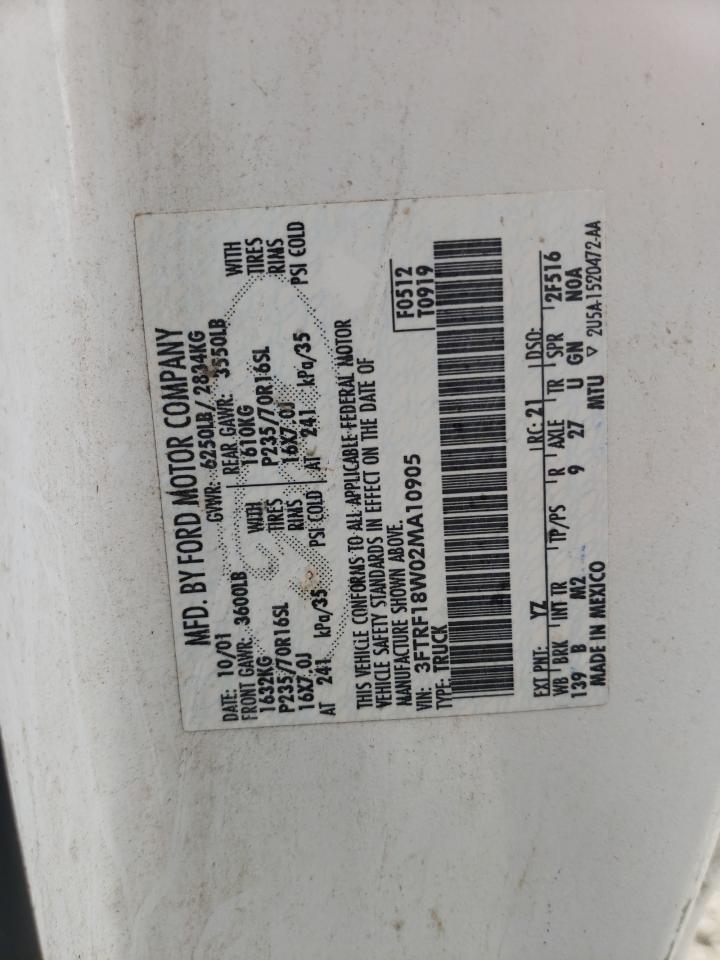 Photo 10 from auction – 2002 FORD F150 with VIN 3FTRF18W02MA10905