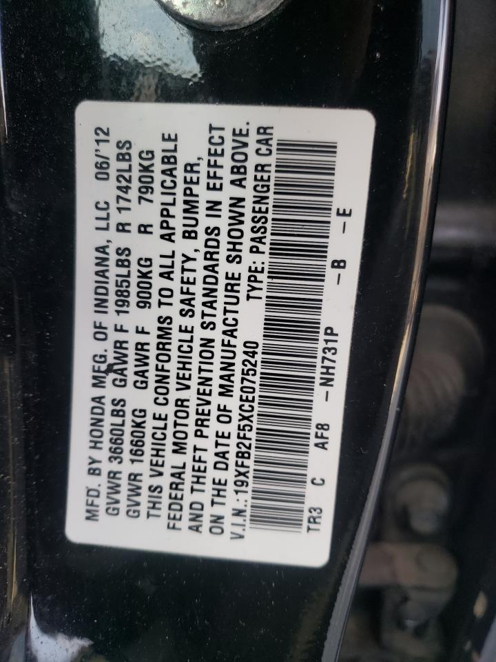 Photo 10 from auction – 2012 HONDA CIVIC with VIN 19XFB2F5XCE075240