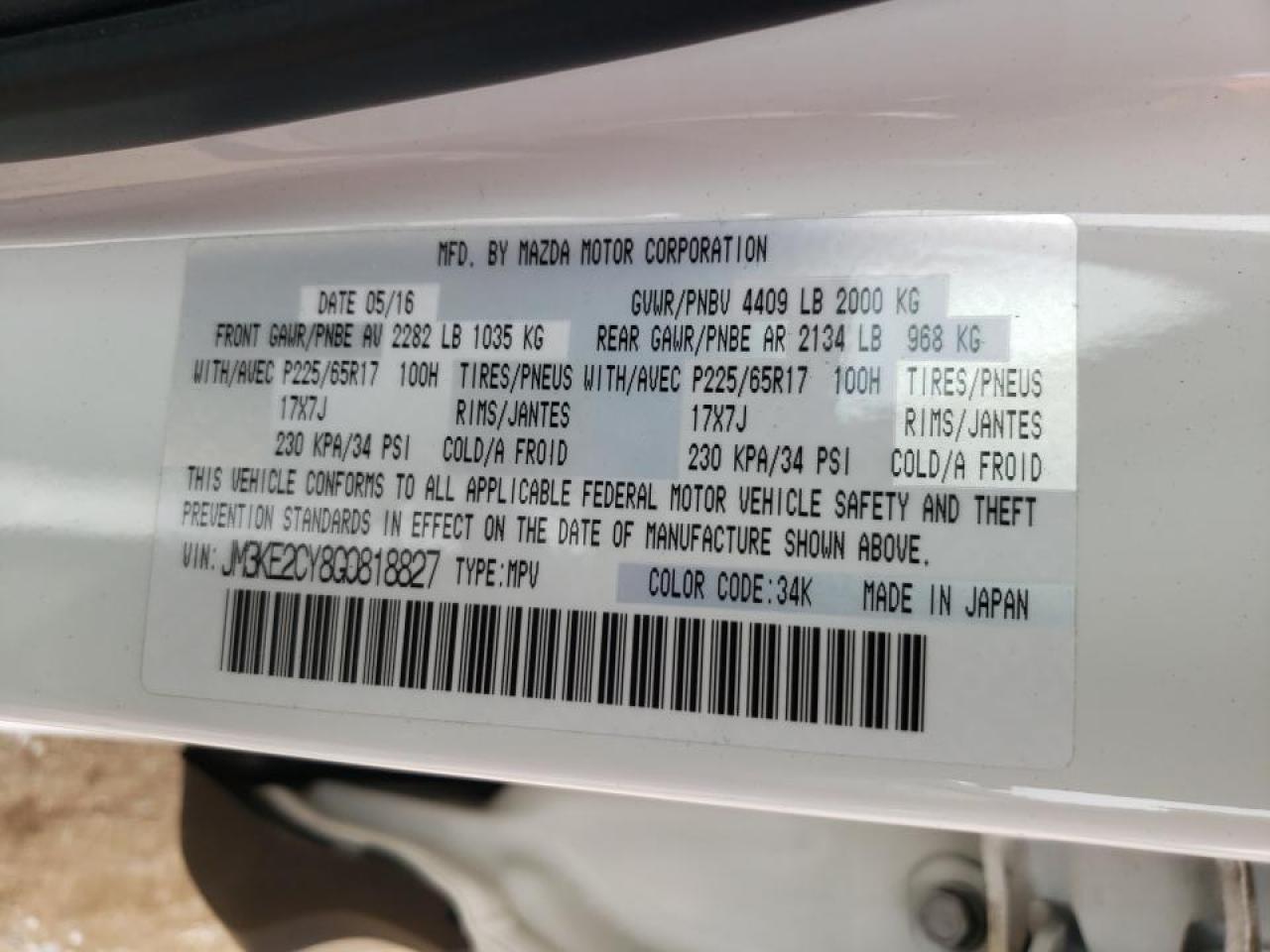Photo 10 from auction – 2016 MAZDA CX-5 TOURI with VIN JM3KE2CY8G0818827