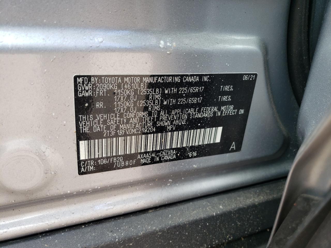 Photo 10 from auction – 2021 TOYOTA RAV4 LE with VIN 2T3F1RFV0MC219204