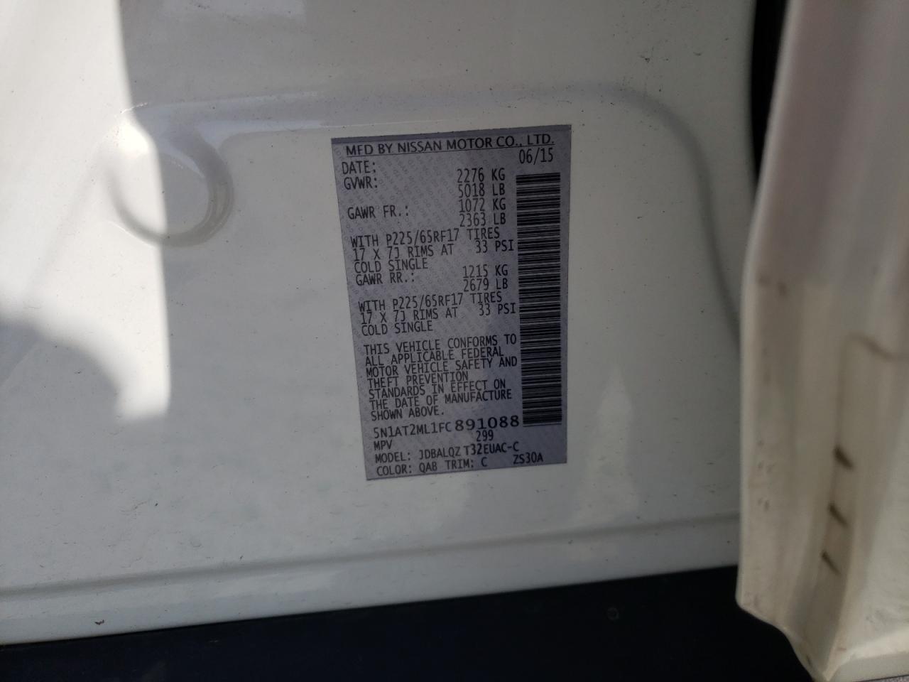Photo 10 from auction – 2015 NISSAN ROGUE S with VIN 5N1AT2ML1FC891088