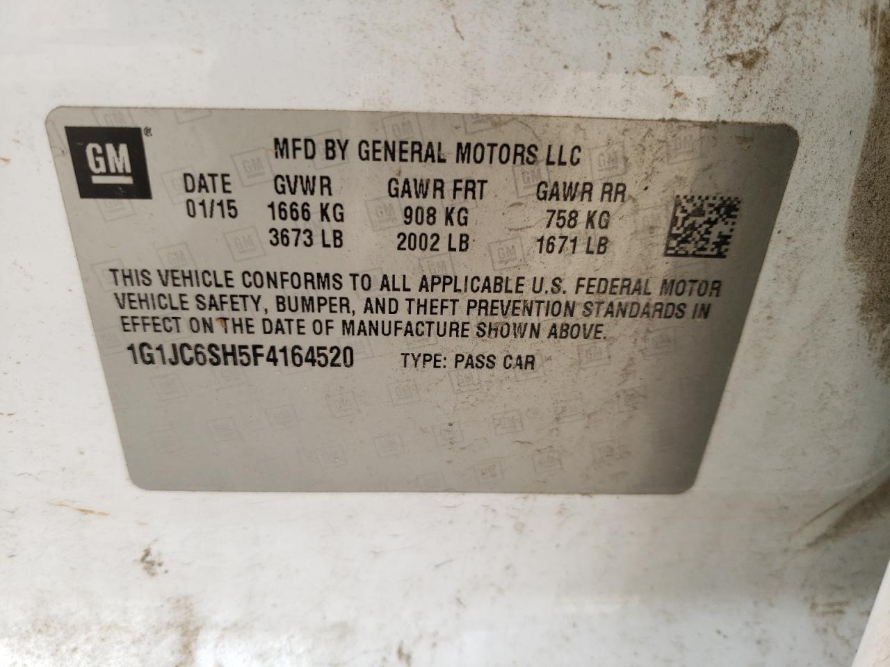 Photo 10 from auction – 2015 CHEVROLET SONIC LT with VIN 1G1JC6SH5F4164520