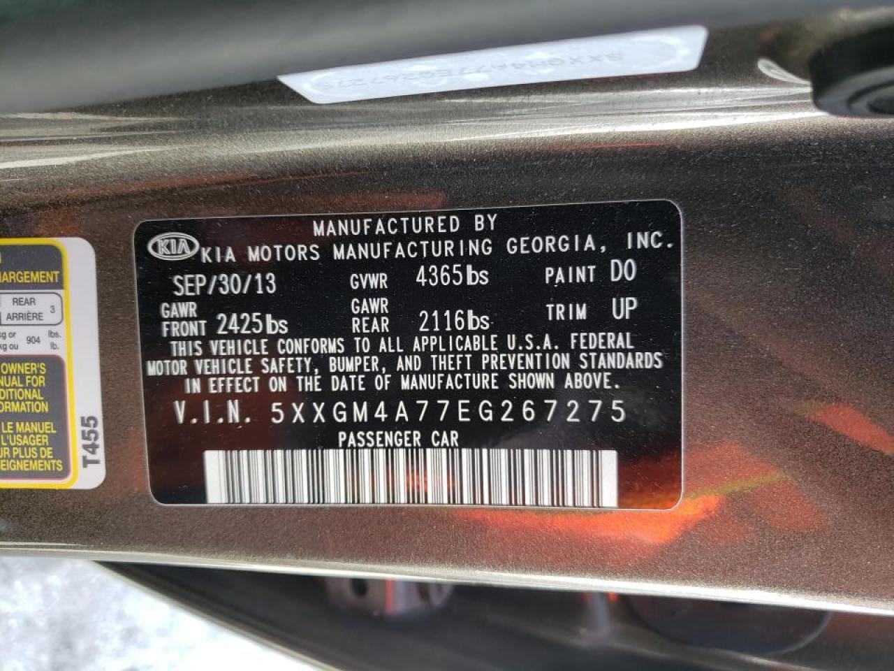 Photo 10 from auction – 2014 KIA OPTIMA LX with VIN 5XXGM4A77EG267275