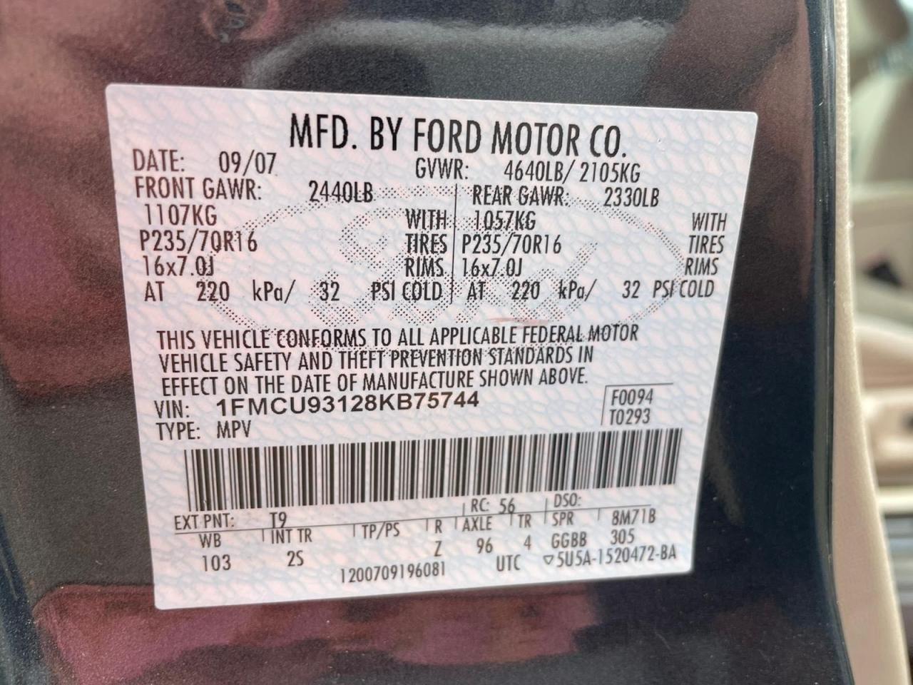 Photo 10 from auction – 2008 FORD ESCAPE XLT with VIN 1FMCU93128KB75744