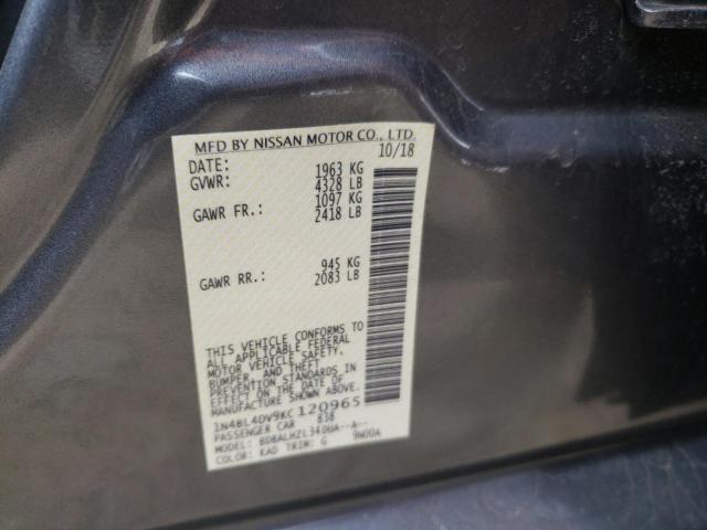 Photo 10 from auction – 2019 NISSAN ALTIMA SV with VIN 1N4BL4DV9KC120965