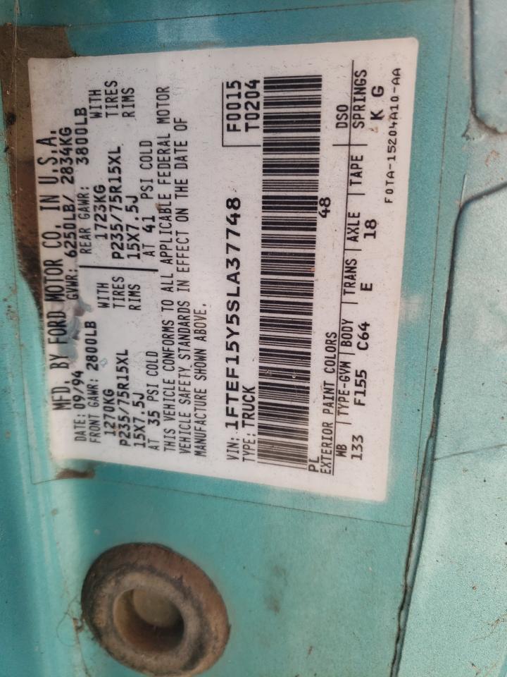 Photo 10 from auction – 1995 FORD F150 with VIN 1FTEF15Y5SLA37748