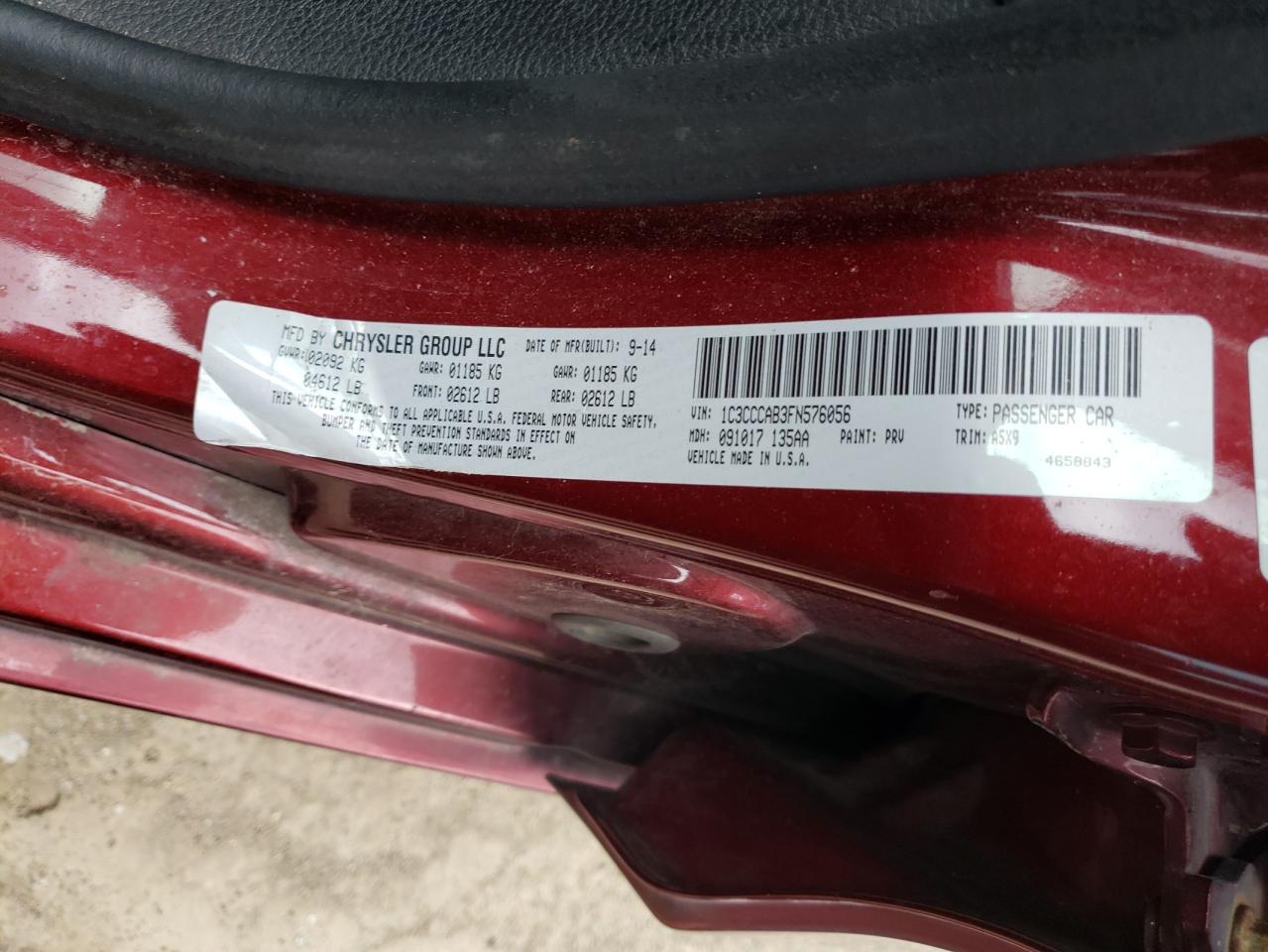 Photo 10 from auction – 2015 CHRYSLER 200 LIMITE with VIN 1C3CCCAB3FN576056