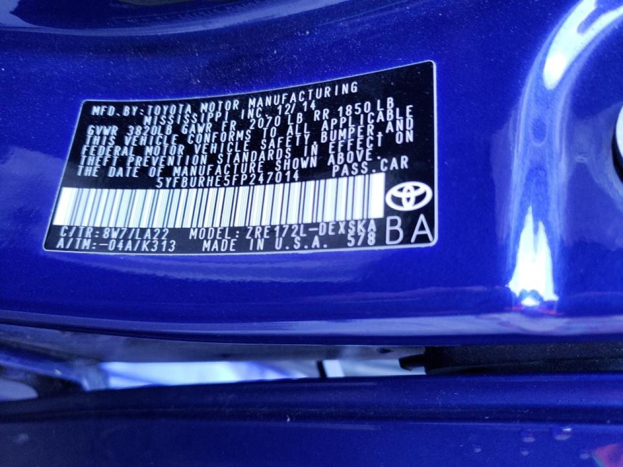 Photo 10 from auction – 2015 TOYOTA COROLLA L with VIN 5YFBURHE5FP247014
