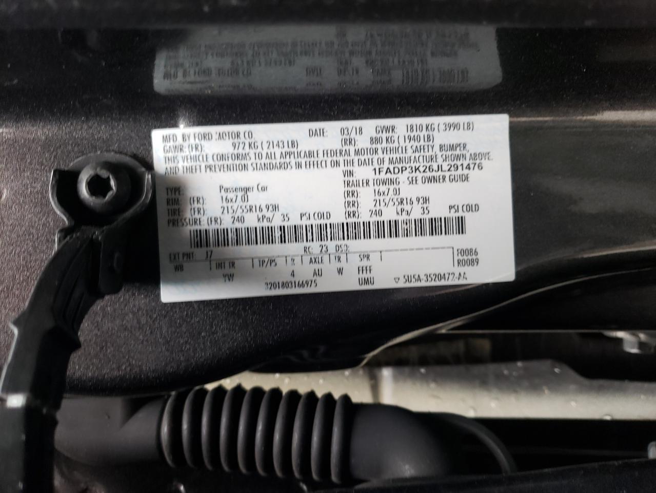 Photo 10 from auction – 2018 FORD FOCUS SE with VIN 1FADP3K26JL291476