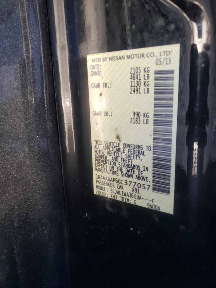Photo 10 from auction – 2016 NISSAN MAXIMA 3.5 with VIN 1N4AA6AP6GC377057