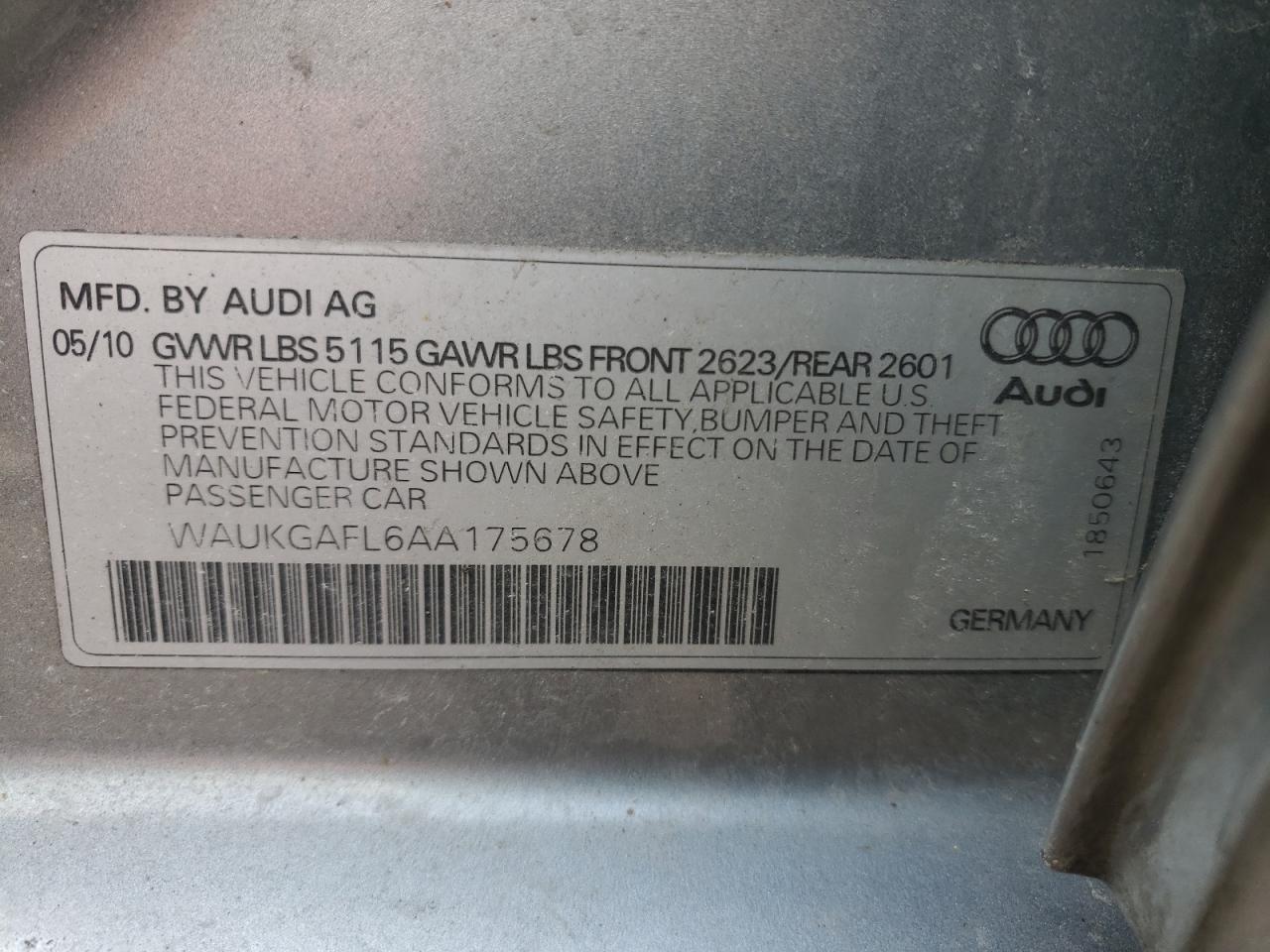 Photo 10 from auction – 2010 AUDI S4 PRESTIG with VIN WAUKGAFL6AA175678