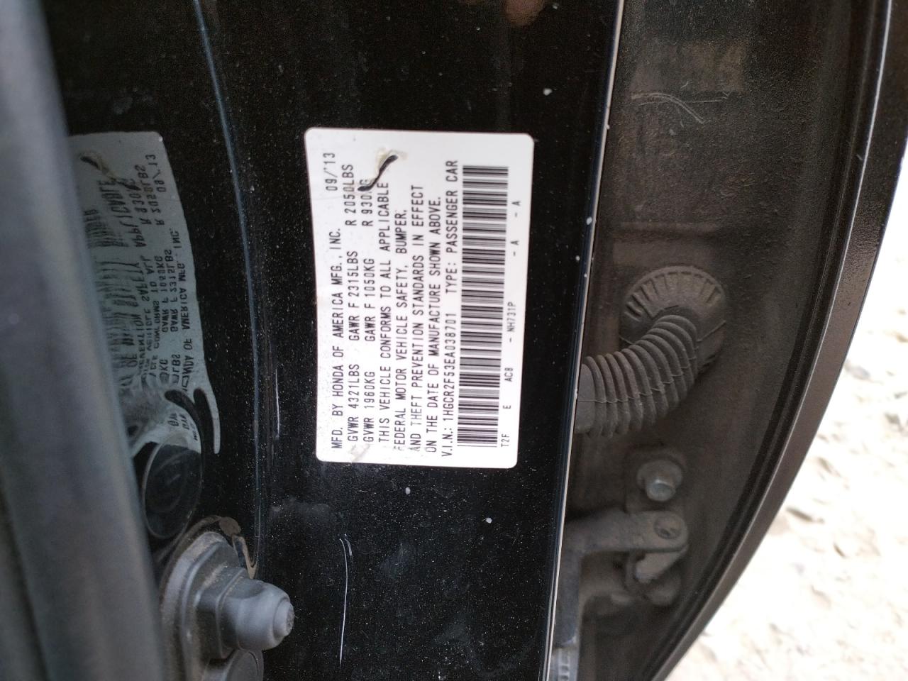 Photo 10 from auction – 2014 HONDA ACCORD SPO with VIN 1HGCR2F53EA038701