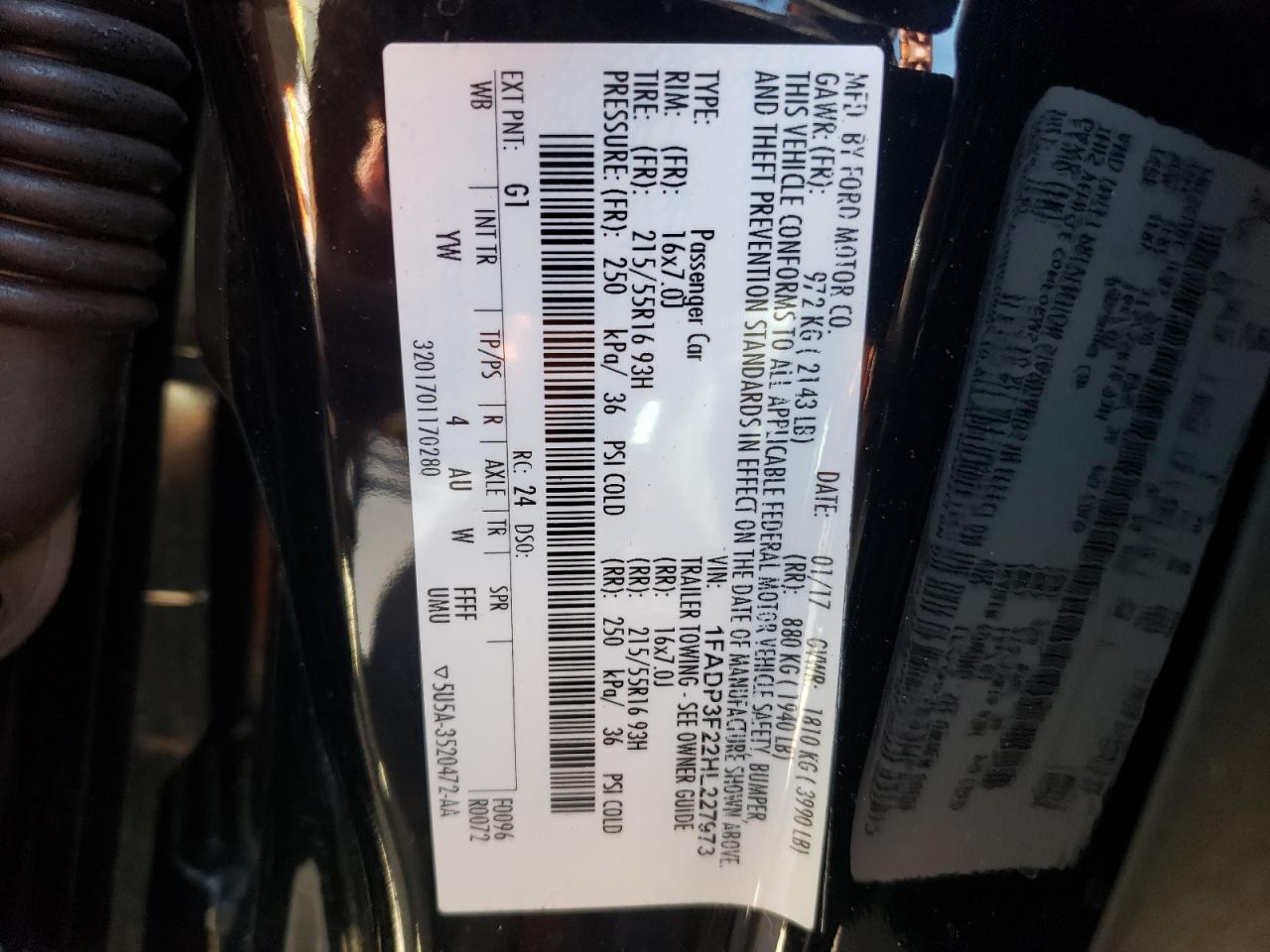 Photo 10 from auction – 2017 FORD FOCUS SE with VIN 1FADP3F22HL227973