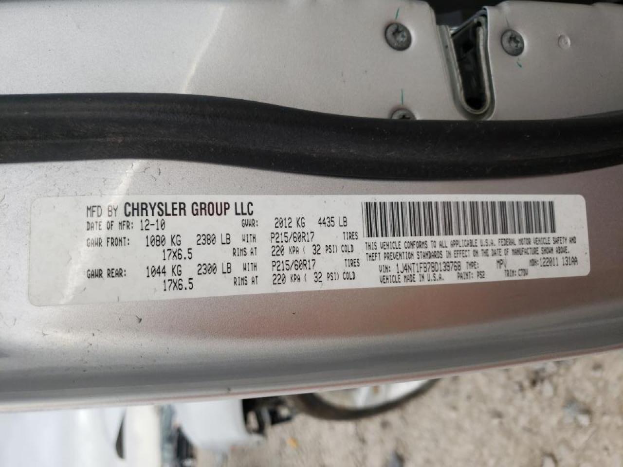 Photo 10 from auction – 2011 JEEP COMPASS SP with VIN 1J4NT1FB7BD139768