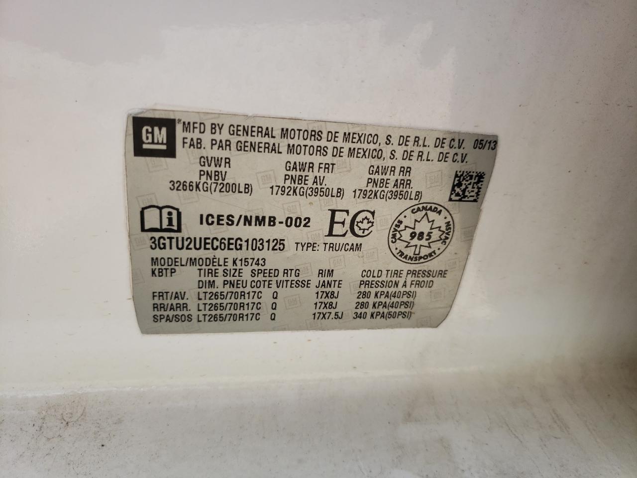 Photo 10 from auction – 2014 GMC SIERRA K15 with VIN 3GTU2UEC6EG103125