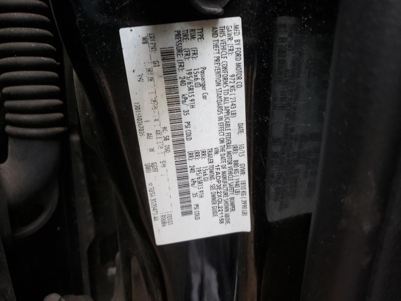 Photo 10 from auction – 2016 FORD FOCUS S with VIN 1FADP3E2XGL221158