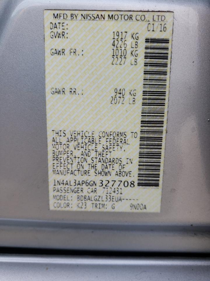 Photo 10 from auction – 2016 NISSAN ALTIMA 2.5 with VIN 1N4AL3AP6GN327708