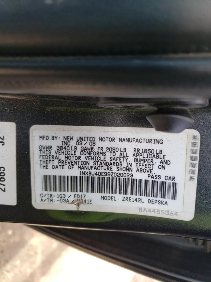 Photo 10 from auction – 2009 TOYOTA COROLLA BA with VIN 1NXBU40E99Z020023