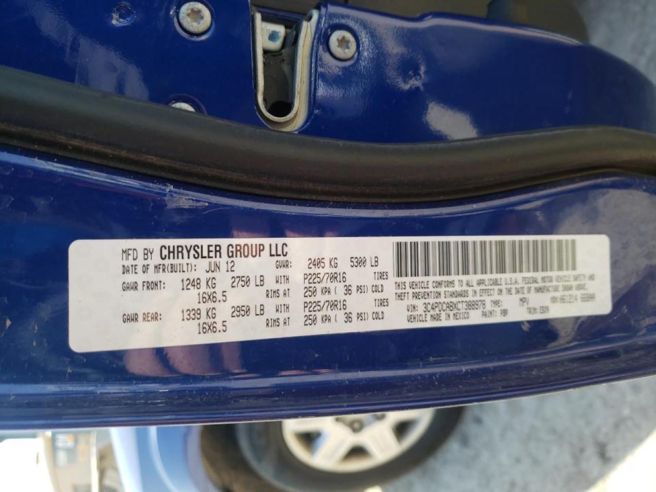 Photo 10 from auction – 2012 DODGE JOURNEY SE with VIN 3C4PDCABXCT388978