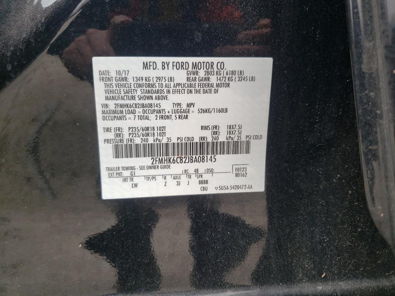 Photo 10 from auction – 2018 FORD FLEX SEL with VIN 2FMHK6C82JBA08145