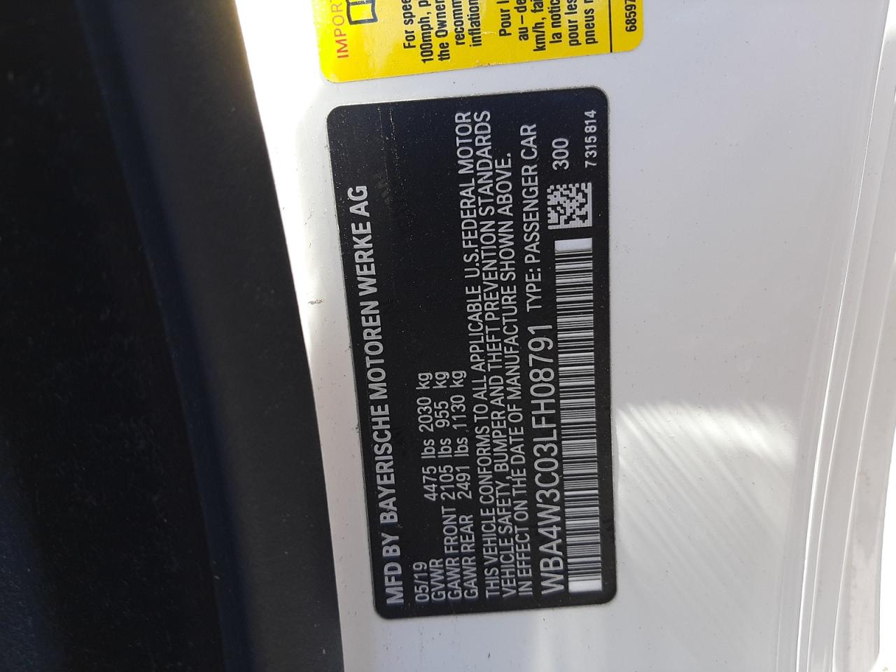 Photo 10 from auction – 2020 BMW 430I with VIN WBA4W3C03LFH08791
