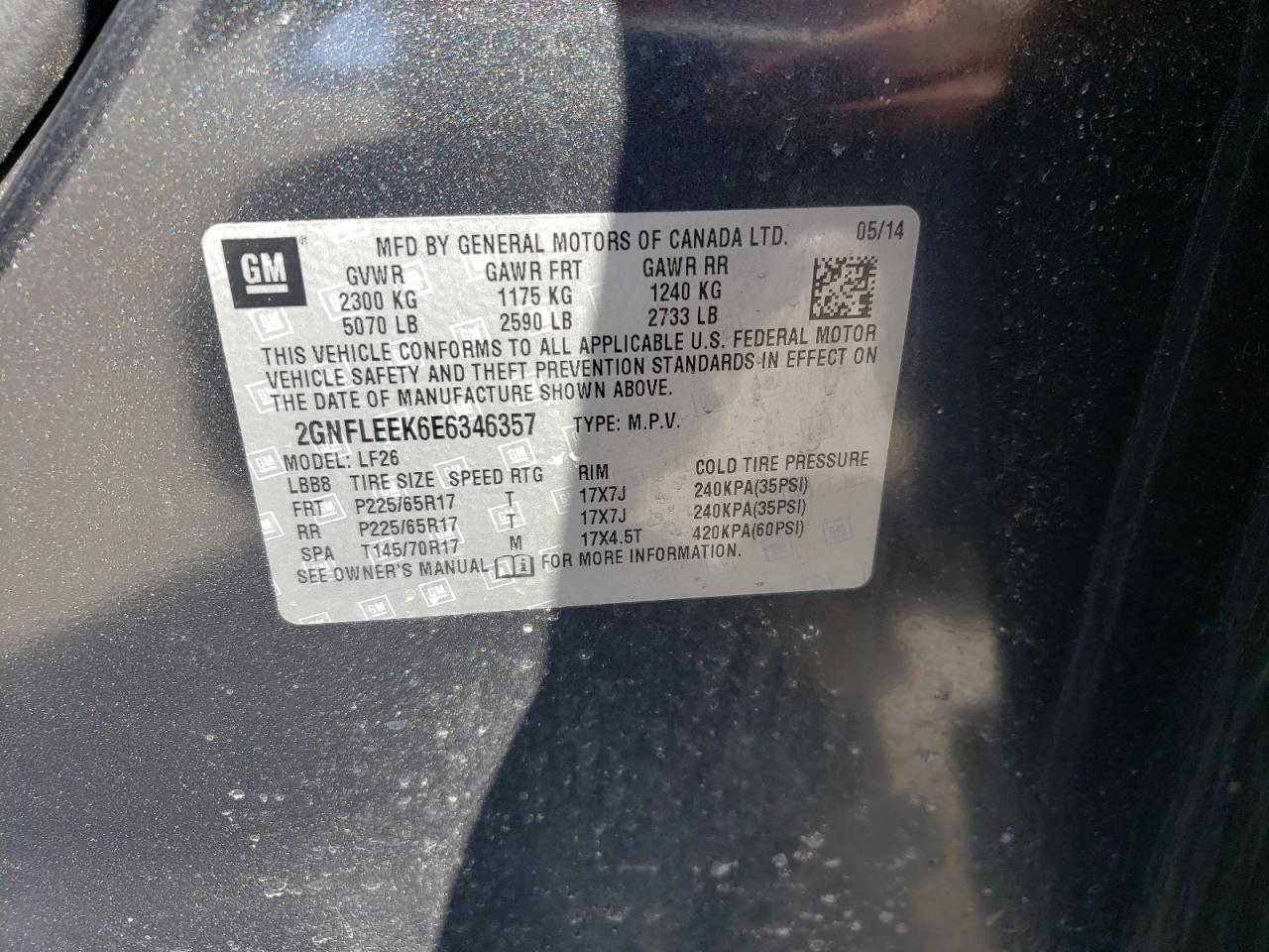 Photo 10 from auction – 2014 CHEVROLET EQUINOX LS with VIN 2GNFLEEK6E6346357