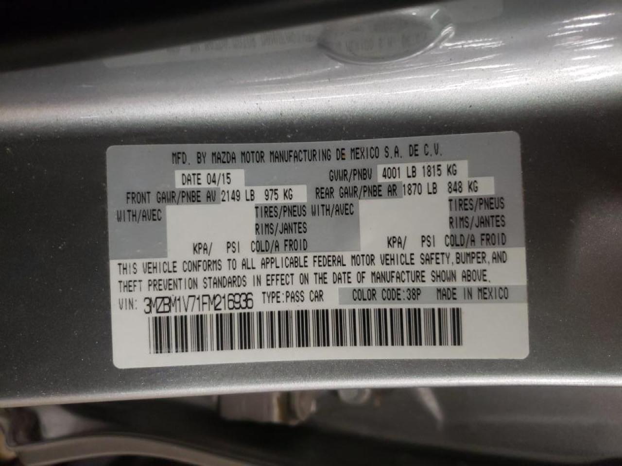 Photo 10 from auction – 2015 MAZDA 3 TOURING with VIN 3MZBM1V71FM216936