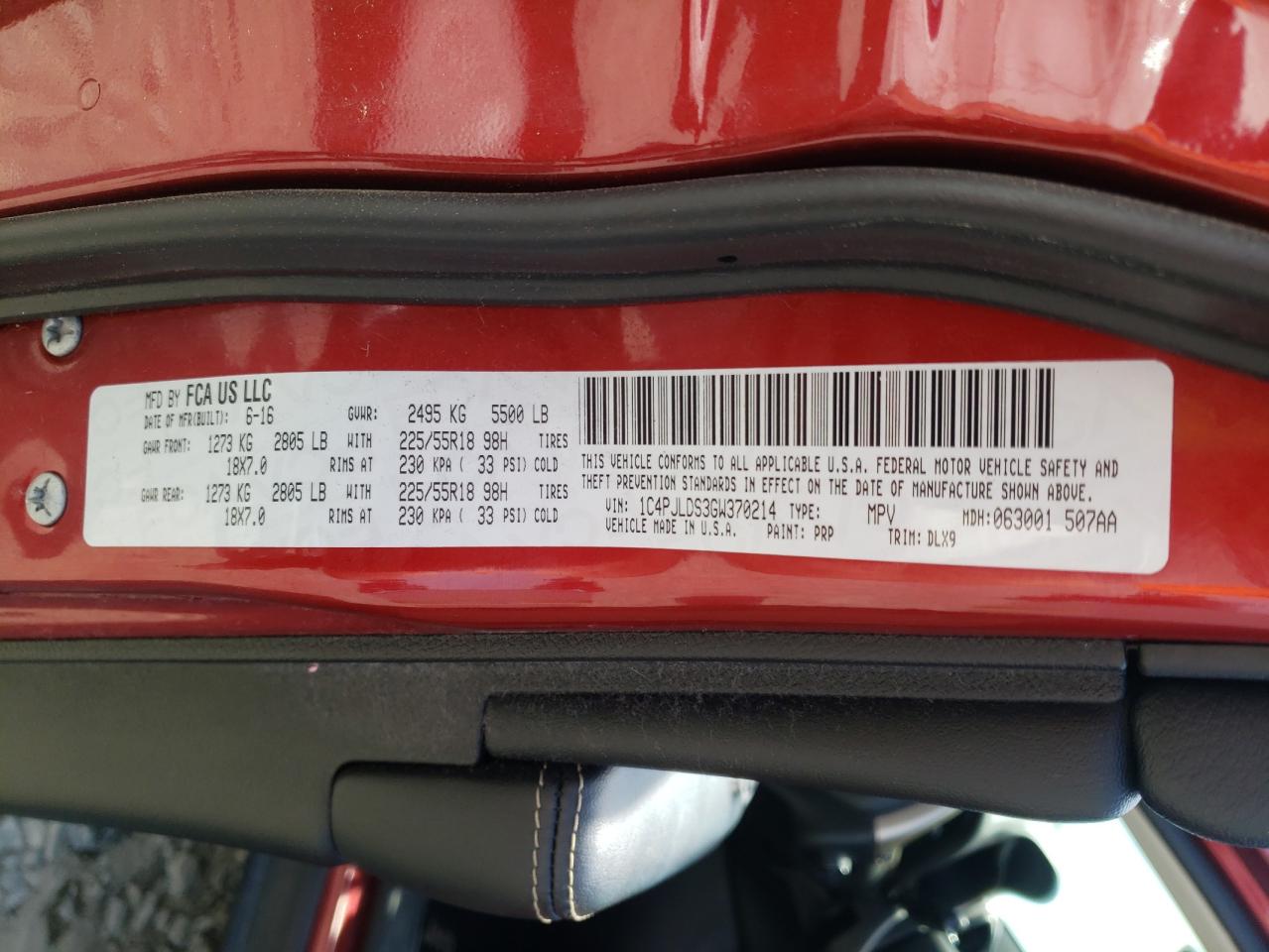 Photo 10 from auction – 2016 JEEP CHEROKEE L with VIN 1C4PJLDS3GW370214