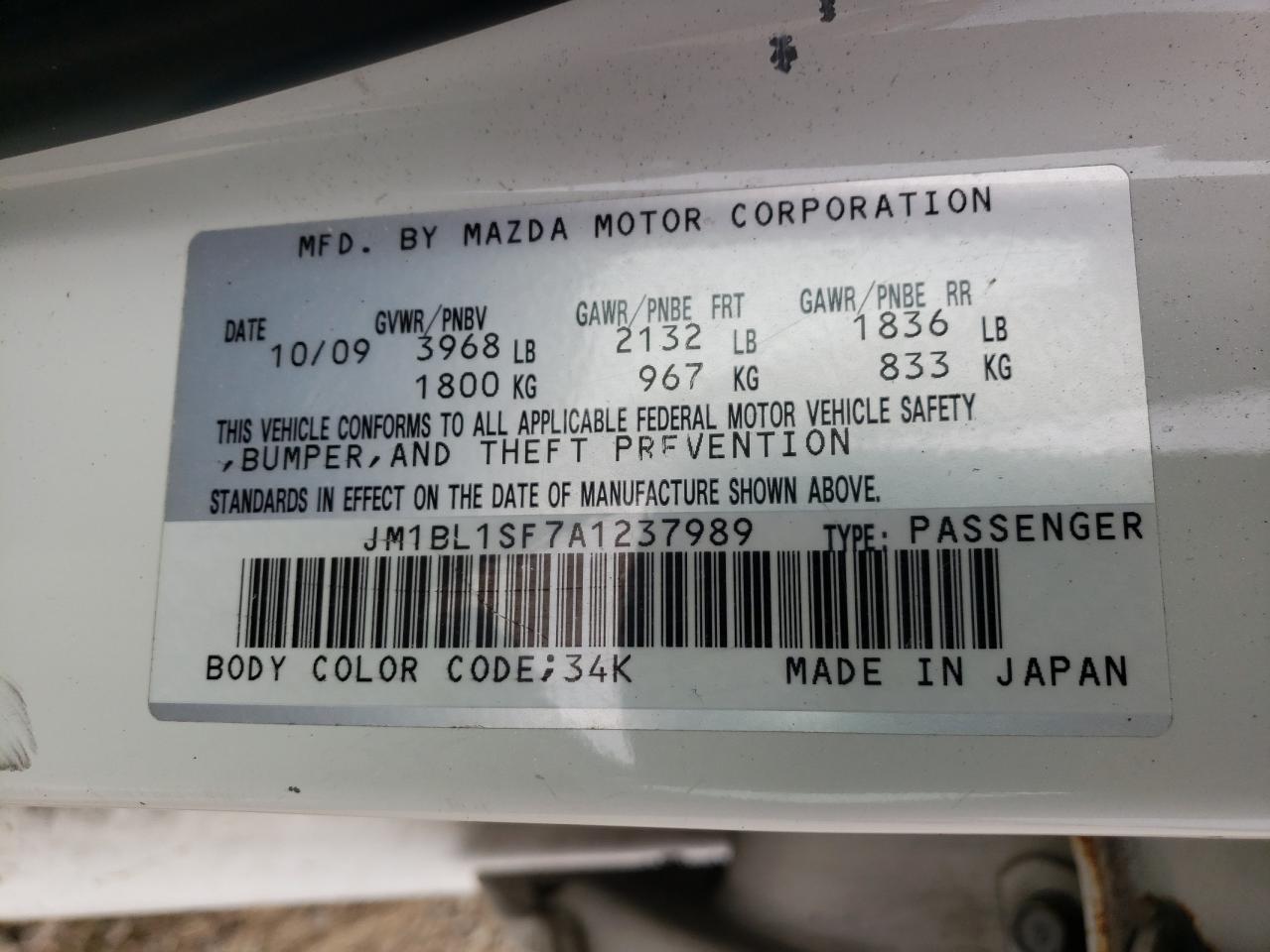 Photo 10 from auction – 2010 MAZDA 3 I with VIN JM1BL1SF7A1237989