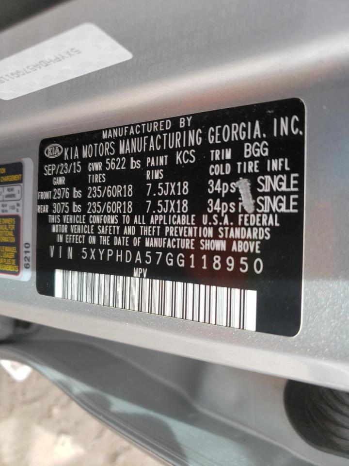 Photo 10 from auction – 2016 KIA SORENTO EX with VIN 5XYPHDA57GG118950