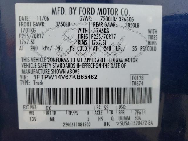 Photo 10 from auction – 2007 FORD F150 SUPER with VIN 1FTPW14V67KB65462