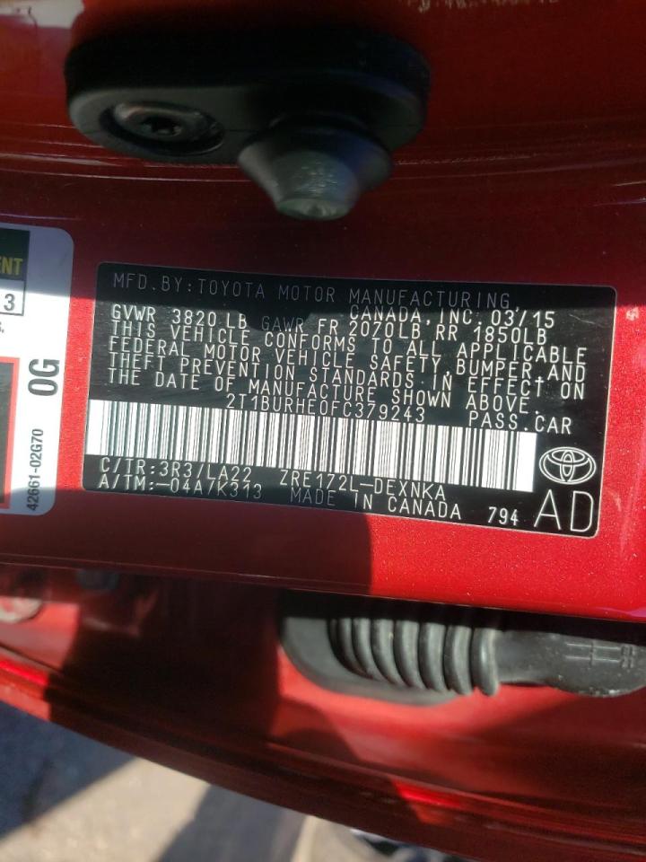 Photo 10 from auction – 2015 TOYOTA COROLLA L with VIN 2T1BURHE0FC379243