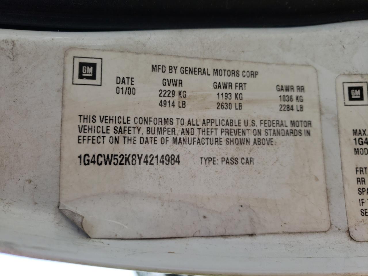 Photo 10 from auction – 2000 BUICK PARK AVENU with VIN 1G4CW52K8Y4214984