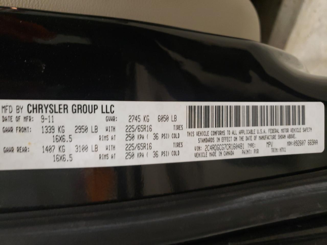 Photo 10 from auction – 2012 DODGE GRAND CARA with VIN 2C4RDGCG7CR160481
