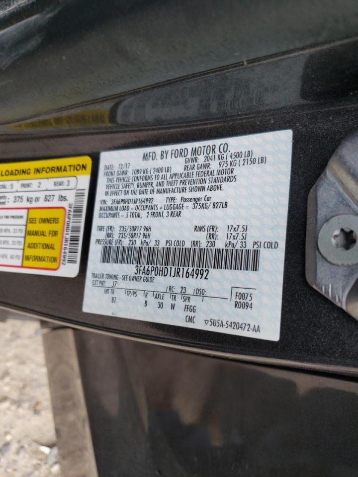 Photo 10 from auction – 2018 FORD FUSION SE with VIN 3FA6P0HD1JR164992