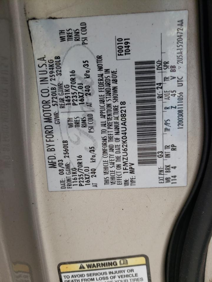 Photo 10 from auction – 2004 FORD EXPLORER X with VIN 1FMZU62K04UA08218