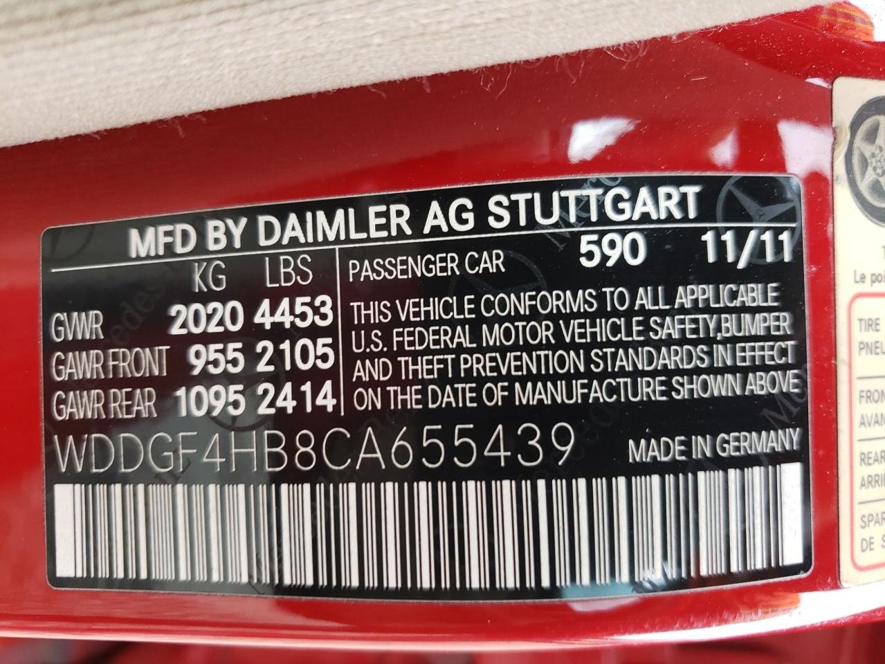 Photo 10 from auction – 2012 MERCEDES-BENZ C 250 with VIN WDDGF4HB8CA655439