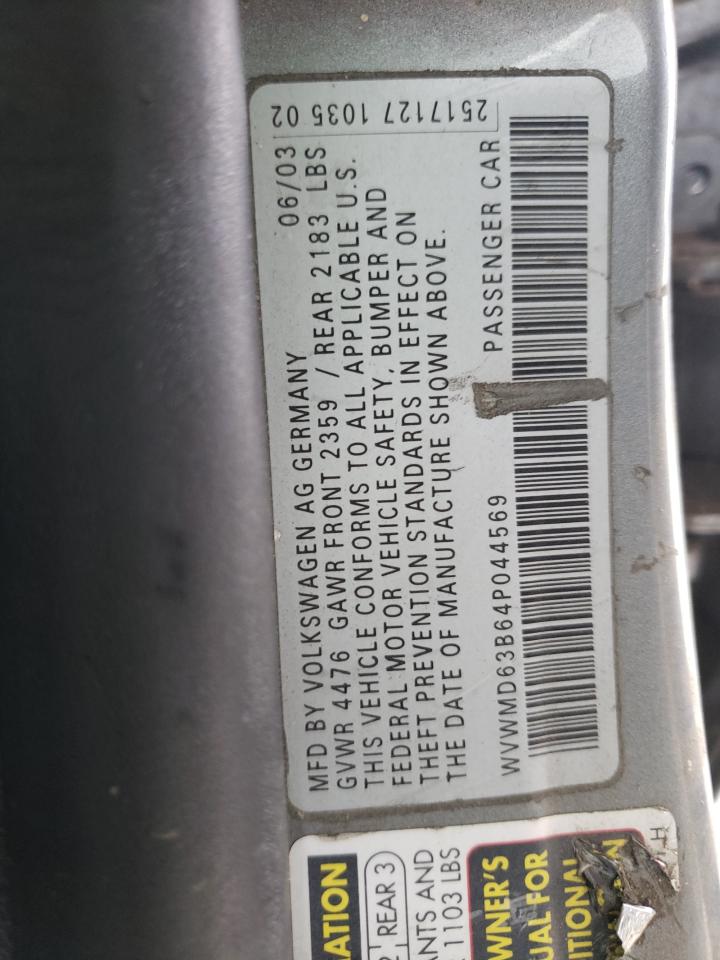 Photo 10 from auction – 2004 VOLKSWAGEN PASSAT GL with VIN WVWMD63B64P044569
