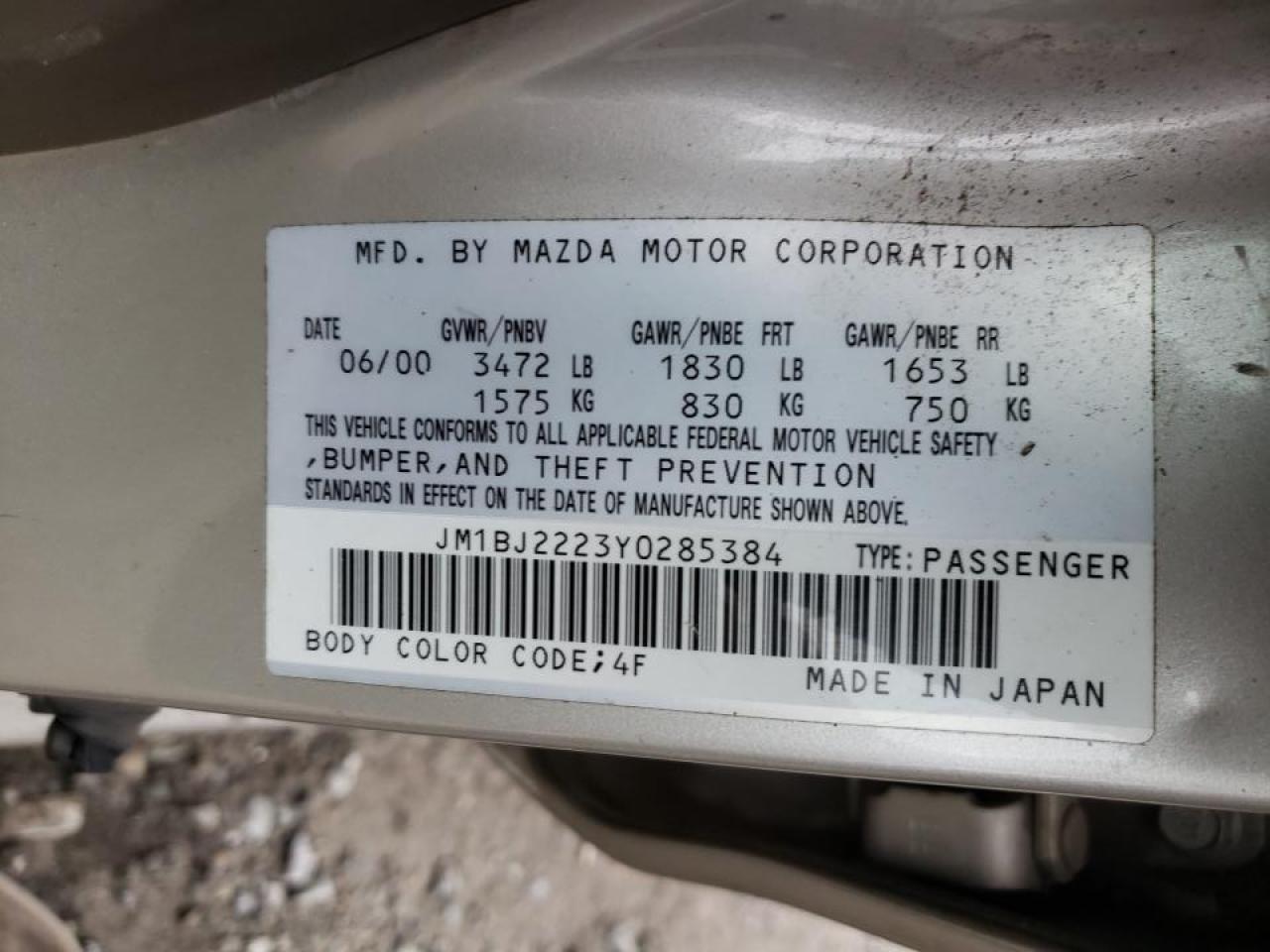 Photo 10 from auction – 2000 MAZDA PROTEGE DX with VIN JM1BJ2223Y0285384