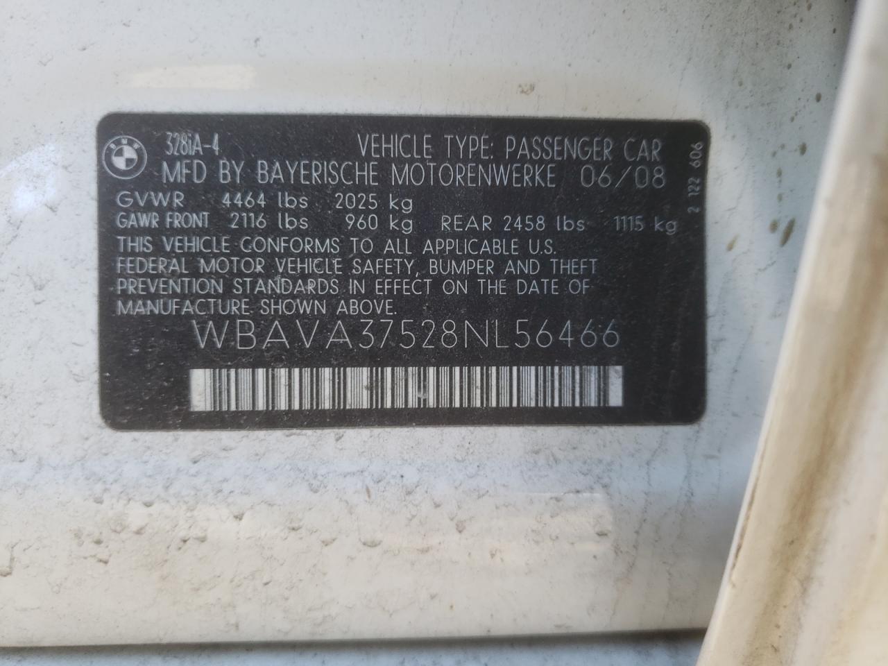 Photo 10 from auction – 2008 BMW 328 I with VIN WBAVA37528NL56466