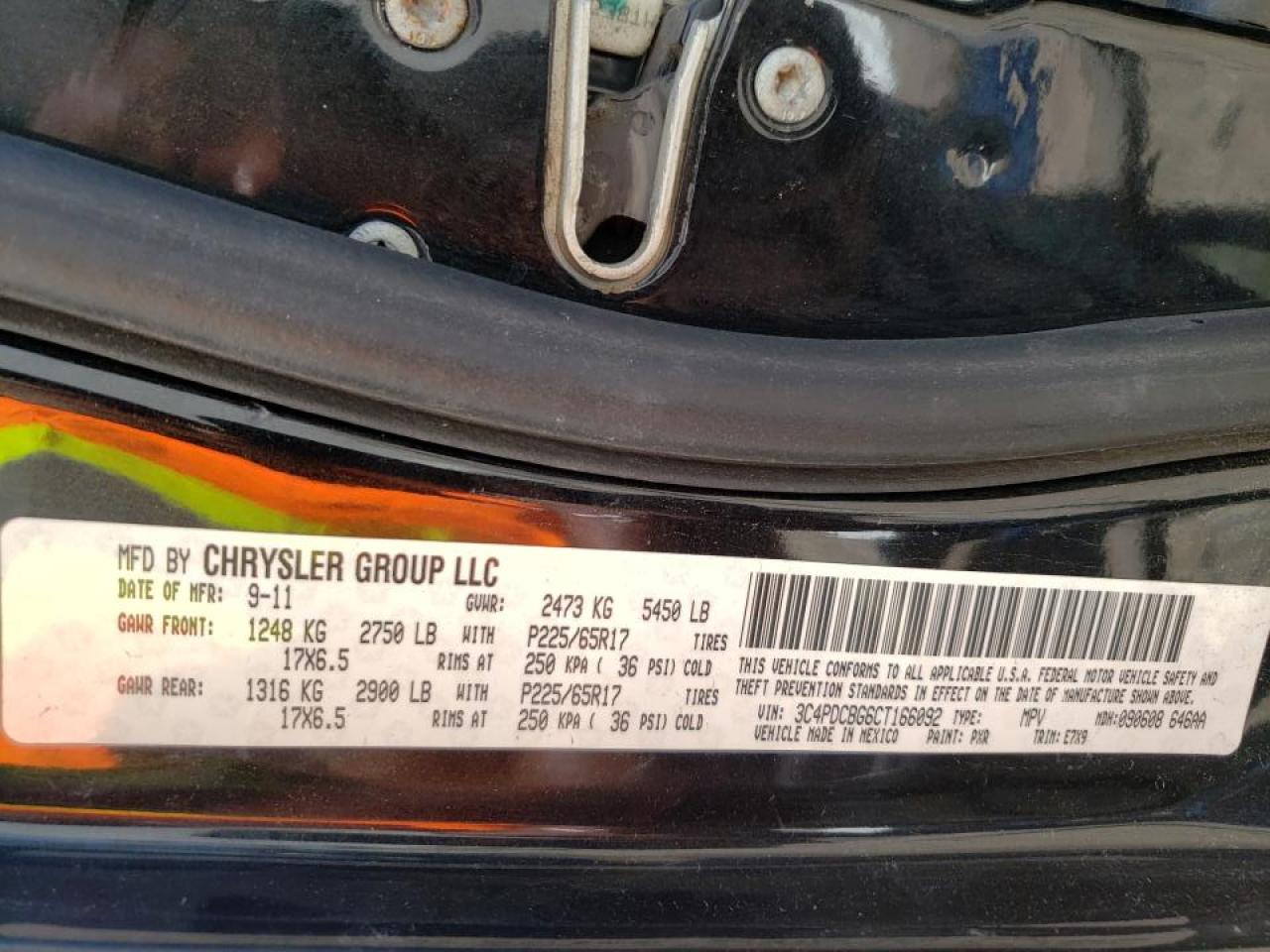 Photo 10 from auction – 2012 DODGE JOURNEY SX with VIN 3C4PDCBG6CT166092