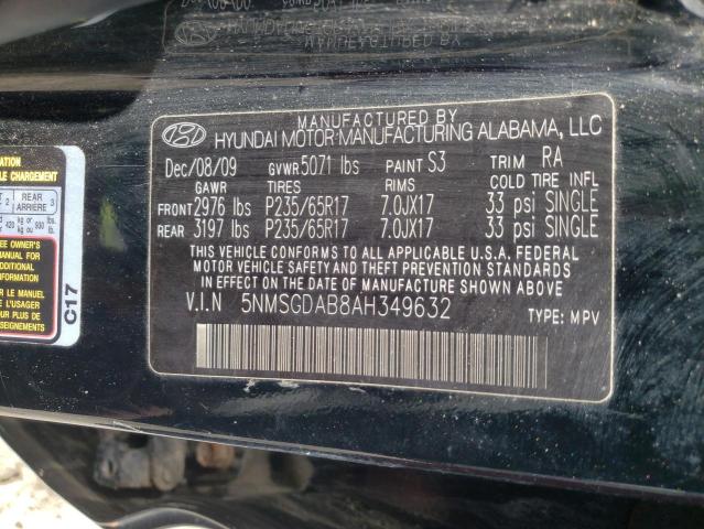 Photo 10 from auction – 2010 HYUNDAI SANTA FE G with VIN 5NMSGDAB8AH349632