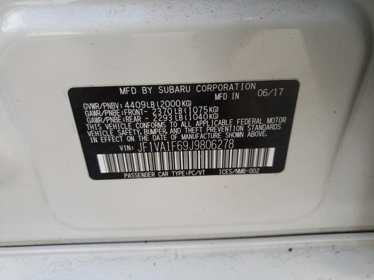 Photo 10 from auction – 2018 SUBARU WRX LIMITE with VIN JF1VA1F69J9806278