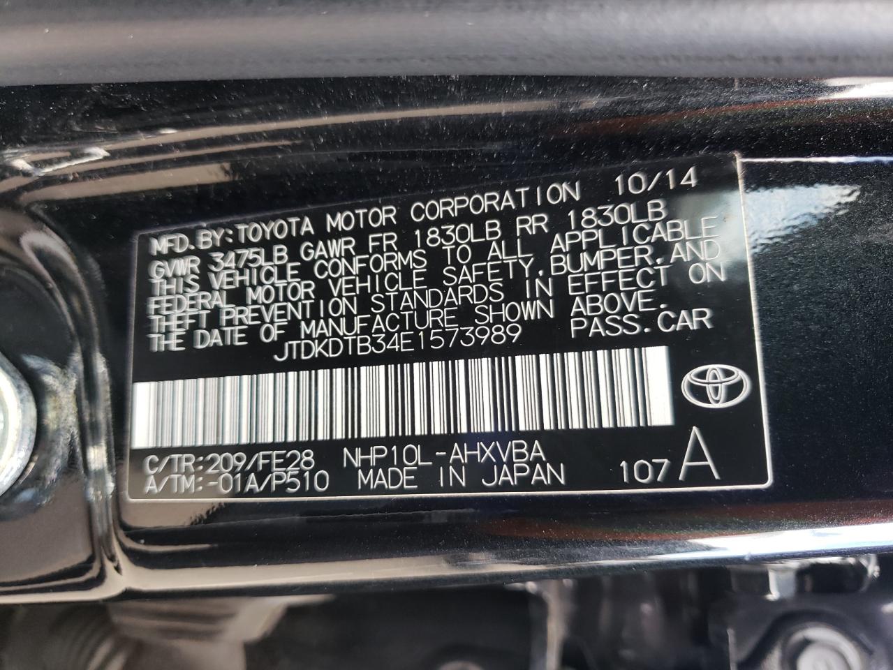 Photo 10 from auction – 2014 TOYOTA PRIUS C with VIN JTDKDTB34E1573989