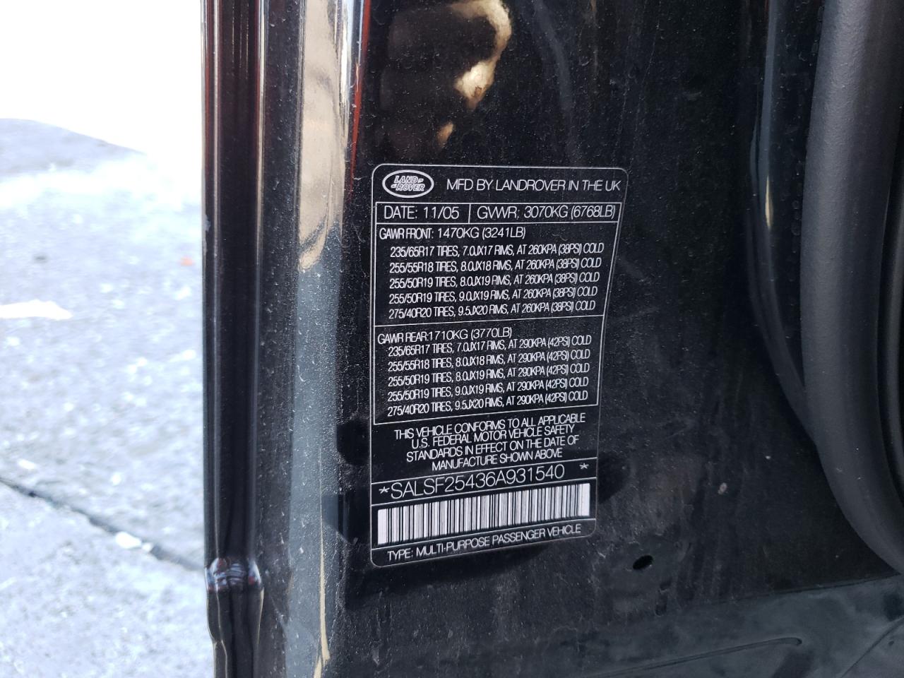 Photo 10 from auction – 2006 LAND ROVER RANGE ROVE with VIN SALSF25436A931540