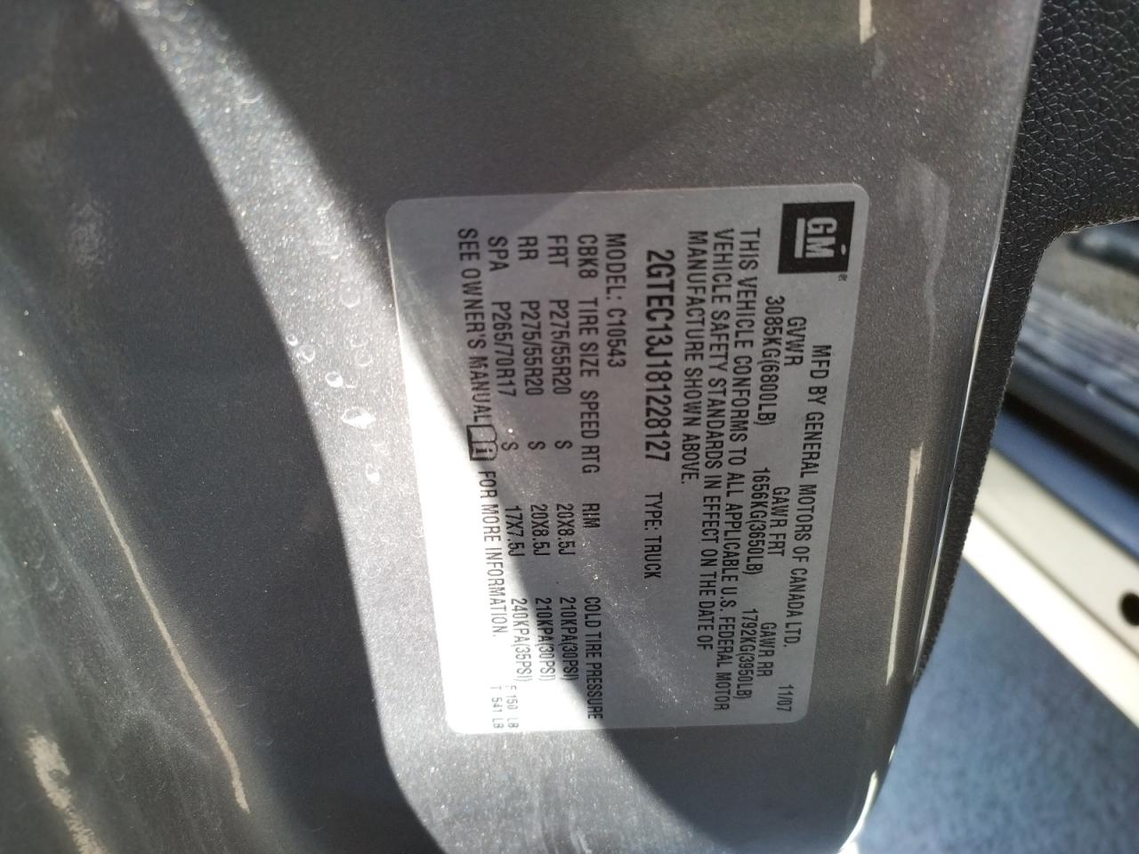 Photo 10 from auction – 2008 GMC SIERRA C15 with VIN 2GTEC13J181228127
