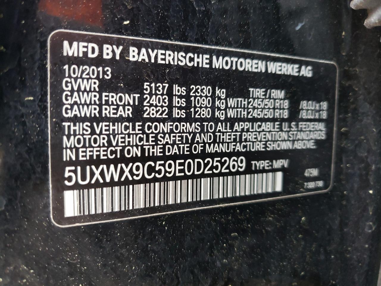 Photo 10 from auction – 2014 BMW X3 XDRIVE2 with VIN 5UXWX9C59E0D25269