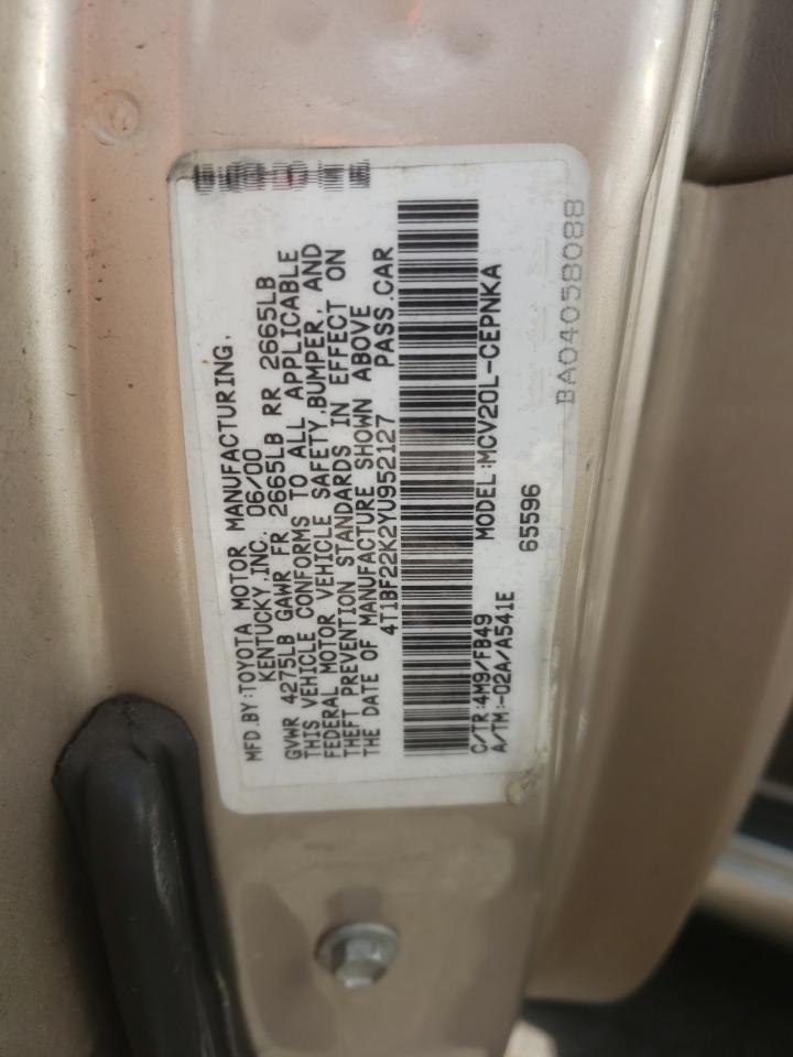Photo 10 from auction – 2000 TOYOTA CAMRY LE with VIN 4T1BF22K2YU952127