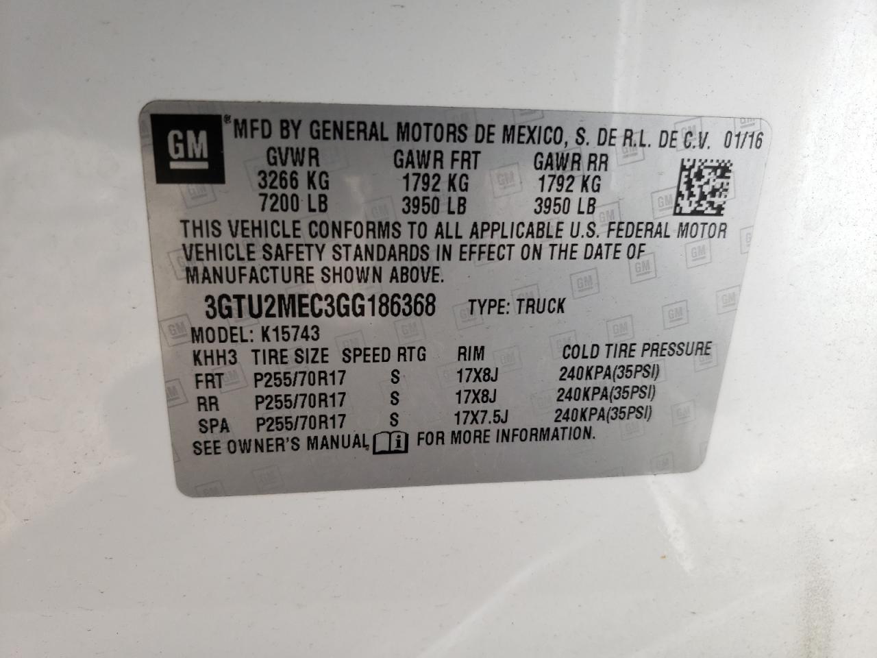 Photo 10 from auction – 2016 GMC SIERRA K15 with VIN 3GTU2MEC3GG186368